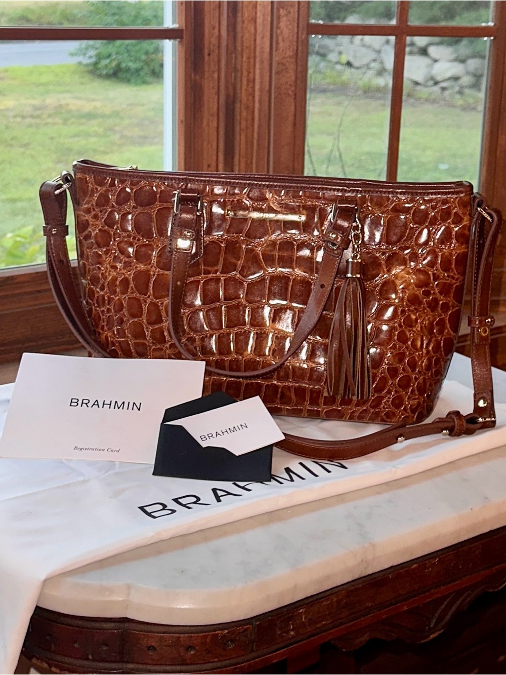 NWT Brahmin Mini Asher Satchel in Pecan Melbourne